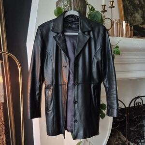 Black vintage  Leather women Coat